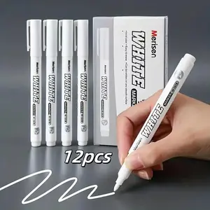 Marker Pen, 12pcs/set Merisen Permanent Marker Pen, Waterproof Easy Multifunctional Drawing Marker Pen for Fabric, Wood, Stone, Glass, Office Stationery & Supplies