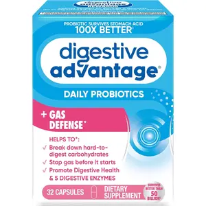 Digestive Advantage Fast Acting Enzymes + Daily Probiotic Prevent Gas & Break Down Food Particles 32 Count Capsules