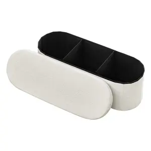 VEVOR Oval Storage Ottoman Bench, Foldable Teddy Fleece End of Bed Bench, Folding Upholstered Bed Ottoman Chest with Large Storage Space, Supports 660 lbs, for Living Room, Bedroom, Entryway, Beige