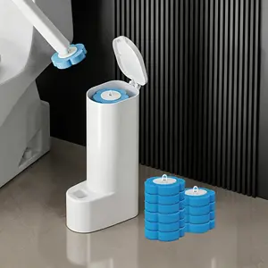 Disposable Toilet Brush with 12 Replacement Heads and Holder, Toilet Cleaning System, Plastic Bathroom Cleaning Set with Soft Bristles, No-Dead-Angle, Base Included, Hangable Design, for Efficient Decontamination
