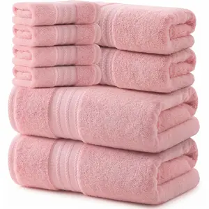REDKISS Pink Towel Set of 8-100% Cotton Luxury Bath Towels Set for Bathroom, 600 GSM Highly Absorbent Bathroom Towel with 2 Large Bath Sheet, 2 Hand, 4 Washcloths, Pink Shower Towels for Dorm