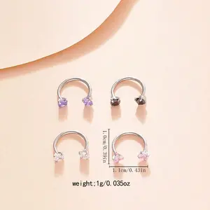 Stainless steel U-shaped nose stud with double-ended zircon piercing jewelry, personalized stainless steel horseshoe bar nose ring