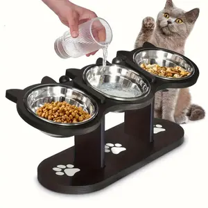 Elevated Cat Bowl Dog Food Bowl, Adjustable Height, 15 Degree Incline, Stainless Steel Stand, Easy Assembly, Portable, Detachable, Dry Food