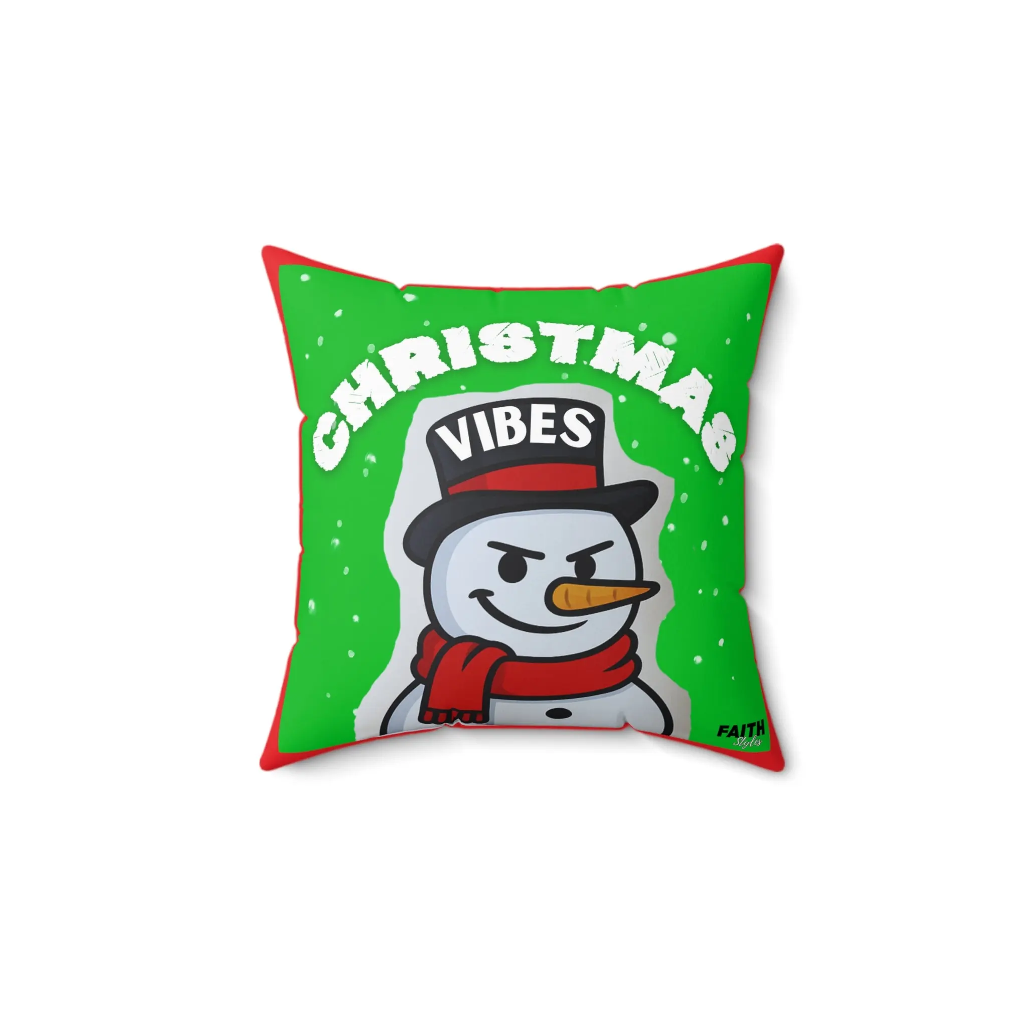 Christmas Vibes Snowman Pillow — Festive Green Holiday Decorative Throw Pillow