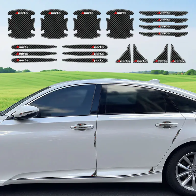 18PCS Carbon Fiber Car Door Handle Protectors, Waterproof 3D Cup Protective Films, Black Anti-Collision Anti-Scratch Auto Interior Moldings, Car Interior Accessories for Most Vehicles, Cars