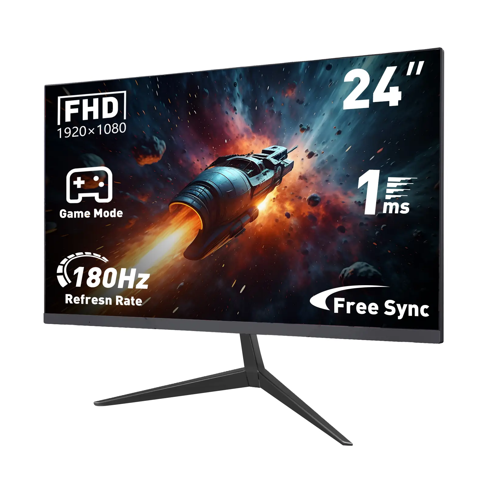 24 Gaming Monitor 24-Inch FHD 180HZ 1ms AMD FreeSync HDR10 HDM Display Port Borderless Design Black Stabilizer DAS Crosshair