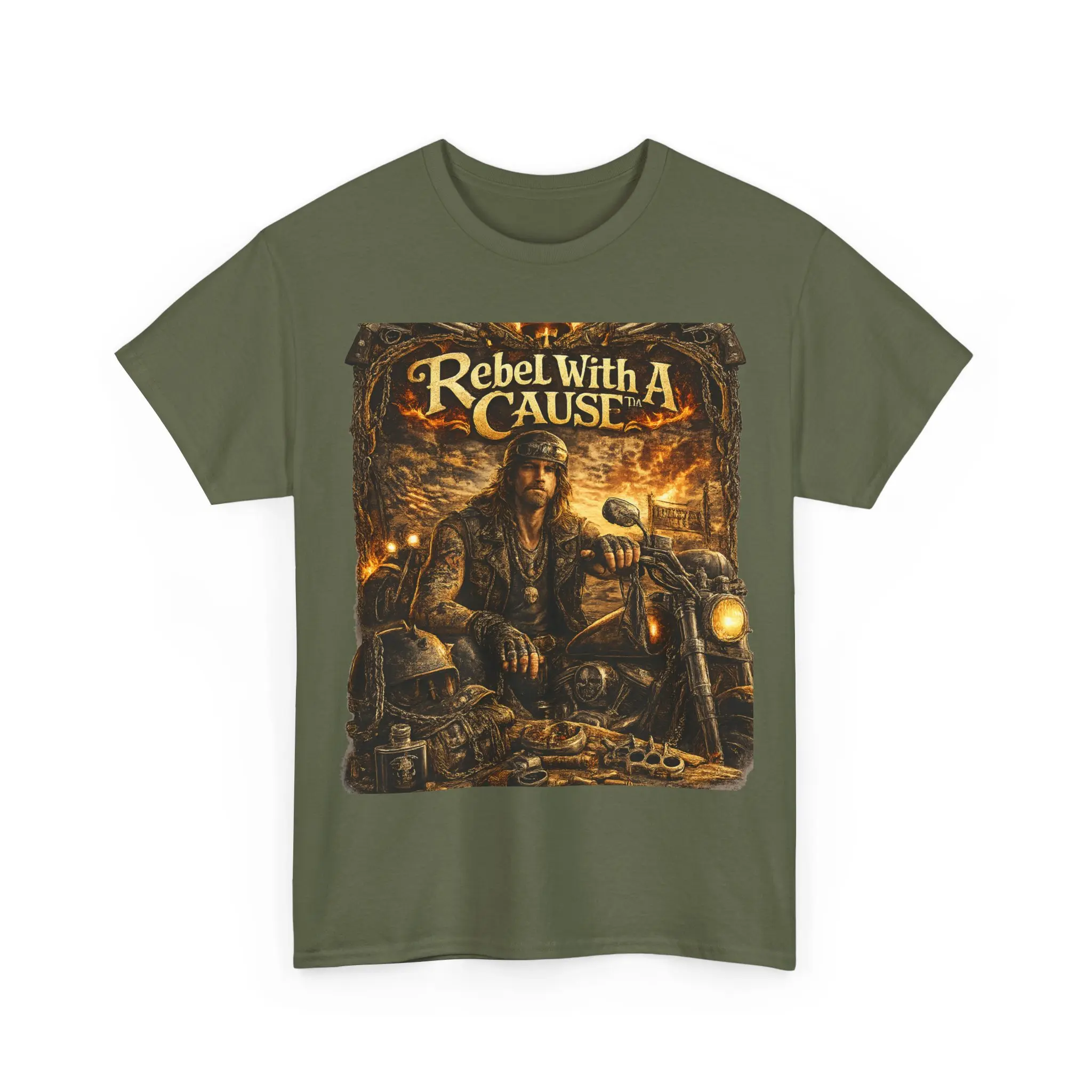 Rebel With A Cause Graphic Tee - Vintage Biker Motorcycle T‑Shirt