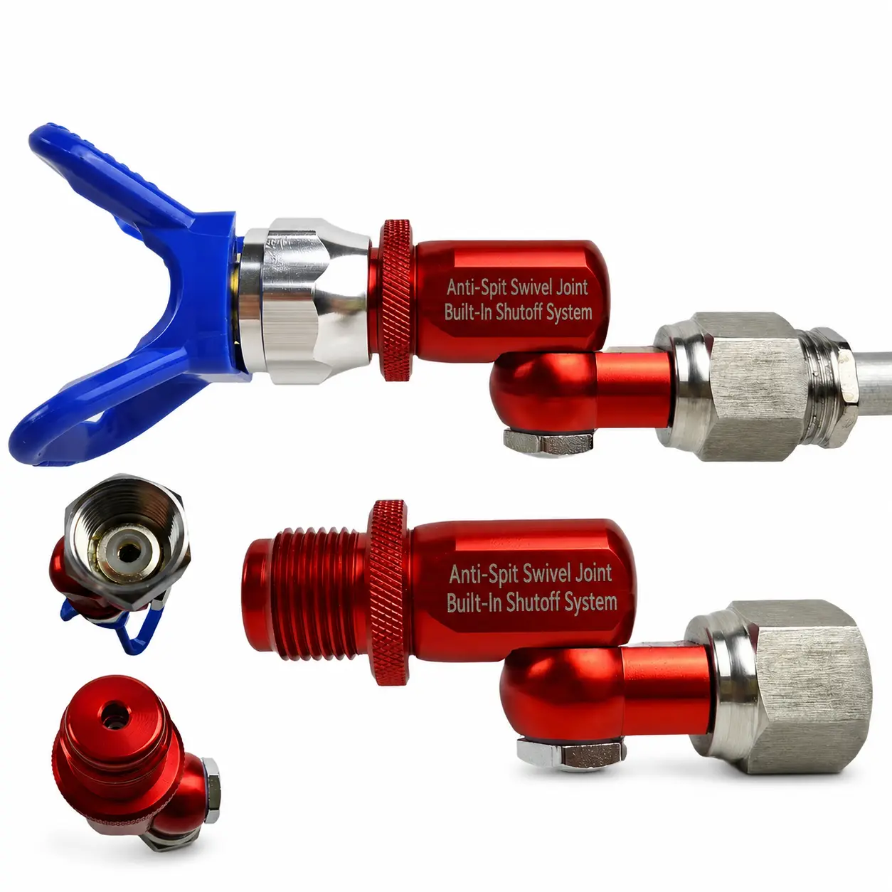 Clean Shot Shut-Off Valve Swivel Joint, Thread Spray Gun Paint Sprayer Adapter, 7/8-Inch 180 Degree Rotation, High Pressure Airless Paint Gun