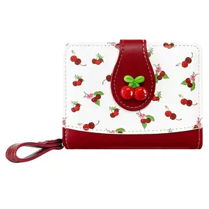 Strawberry Blueberry Cherry Wallet Card Holder Small Cute Wallet Zipper Coin Pocket Wallet for Women Girls