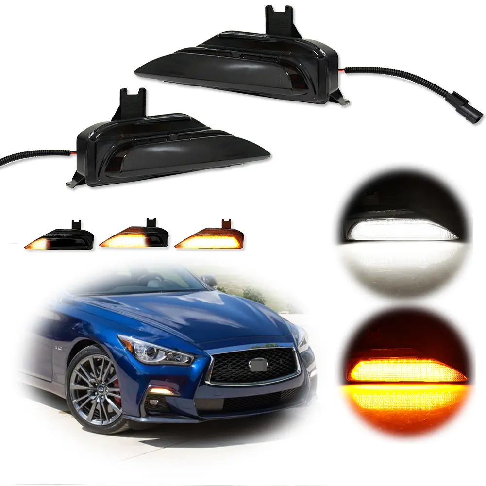 2pcs Swithback LED Sequential Signal Fog lamps Lights For Infiniti Q50 Q50S Sport 2014 2015 2016 2017 2018 2019 2020,Replace OEM 261304GA0A.261354GA1A