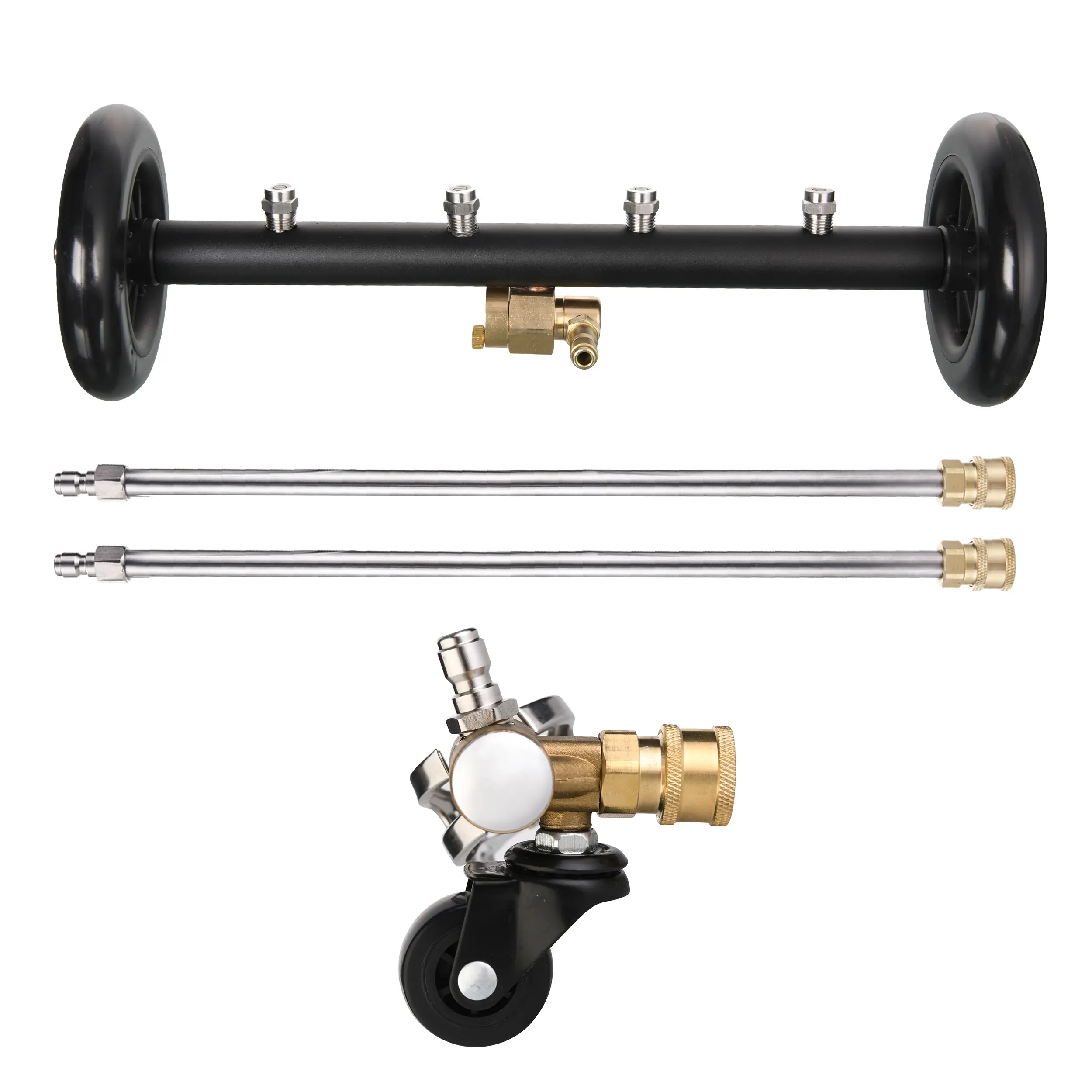 1-Count Undercarriage Cleaner Pressure Washer Attachment with 16-in Surface Cleaner, Swiveling Wheels, 2-Count 16-in Extension Wands, 2 Modes, 1500-4000 PSI Water Broom for Trucks, Decks【DealsForYouDays】, Trailers