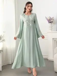 Elegant Muslim Abaya Dress for Women, Long Sleeve Tie Design, Loose-Fitting Woven Fabric, Spring & Fall Islamic Clothing, Modesty Muslim Clothing, Islamic Modesty Clothes, Abayas for Eid