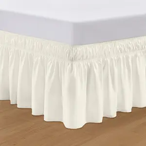 12 inch Drop Wraparound Bed Skirt Queen Size - No Lifting Required, Elastic Strap, Classic Gathered Styling Dust Ruffle, Fade Resistant - Ivory