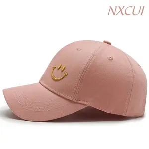NXCUI Gold Smiley Face Embroidered Baseball Cap, Adjustable Cotton Dad Hat for Women Men, Sun Protection Casual Curved Brim Hat cool girl