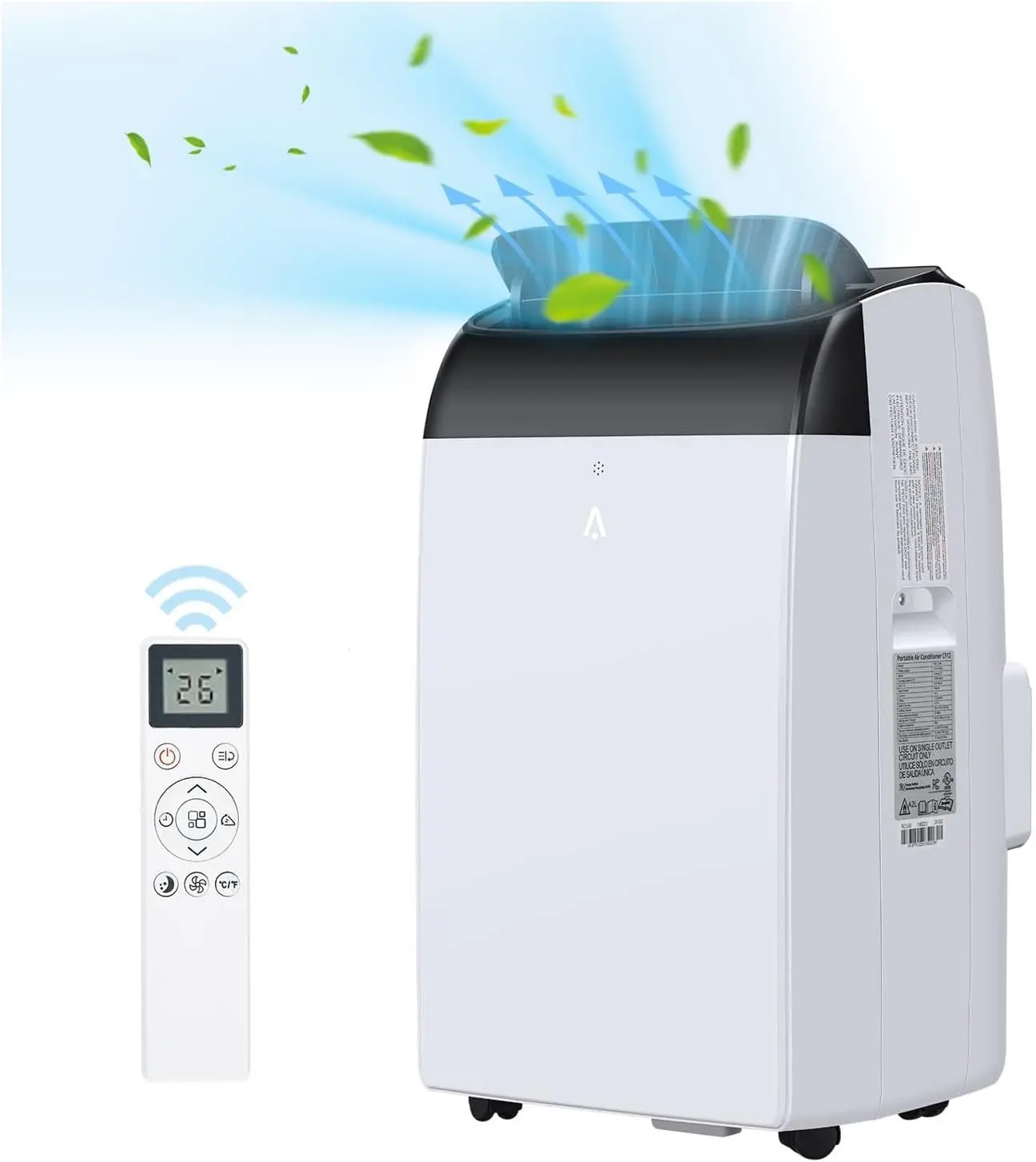 Gaomon 14000 BTU Inverter Portable Air Conditioner - White, WiFi-Ready, Cooling Mode, Dehumidifier, Fan, Remote Control, Scratchproof Portable Unit for Rooms Up to 550 Sq Ft