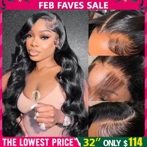 Bling Hair Body Wave Wigs Human Hair 13x6 Real Frontal Wig 180 Density HD Transparent Lace Front Wigs Human Hair Pre-Plucked Tangle-Free Natural Black for Women