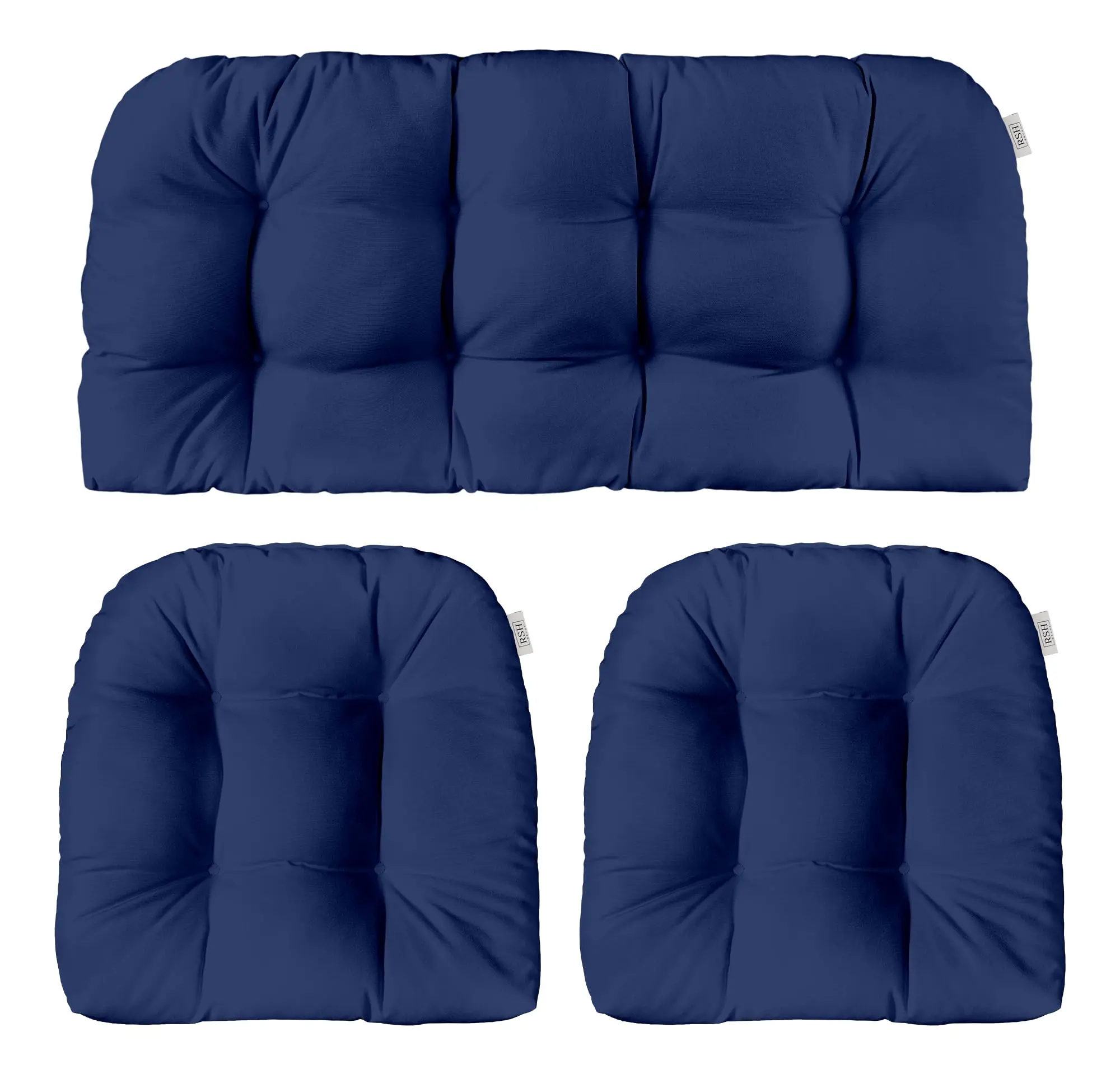 Resort Spa Home Decor Navy Tufted Wicker Cushion Set For Indoors/Outdoors - Loveseat & Chair
