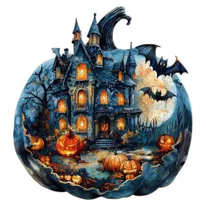 Halloween Pumpkin Wooden Jigsaw Puzzle, Ideal for Puzzle Enthusiasts, Perfect for Mental Challenges
