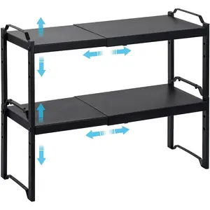 2 Pack Expandable Cabinet Countertop Shelves, Stackable Shelves Organizers For Kitchen Cabinet Countertop Storage, Adjustable Counter Cupboard Pantry Organizer Shelf Rack Stand, Length:20.5"