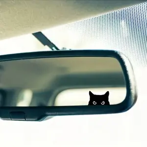 Cat Peephole Sticker Set, Hidden Button Start Pop-Out PVC Vinyl Privacy Decoration, Easy Install Rearview Mirror Decal, No Tools Needed, Car Accessories Automotive Decoration