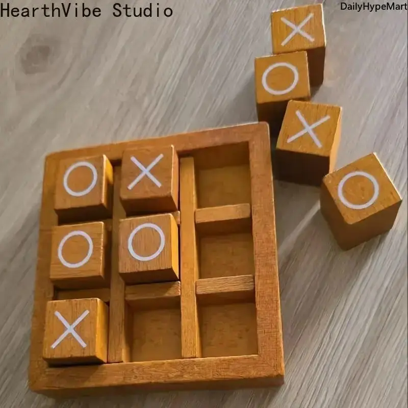 HearthVibe Studio Wooden Tic-Tac-Toe XO Game, Educational Tabletop Toy, Interactive Learning Board Game Blocks for Kids, Family Fun, Tabletop Game