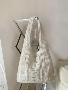 Women's Hollow Out Design Crochet Tote Bag, Fashionable Solid Color Shoulder Bag for Daily Used, Casual Trendy Versatile High-quality Daily Commuting Bag, Girl Fashionable Shopping Bag, Open Hole Tote