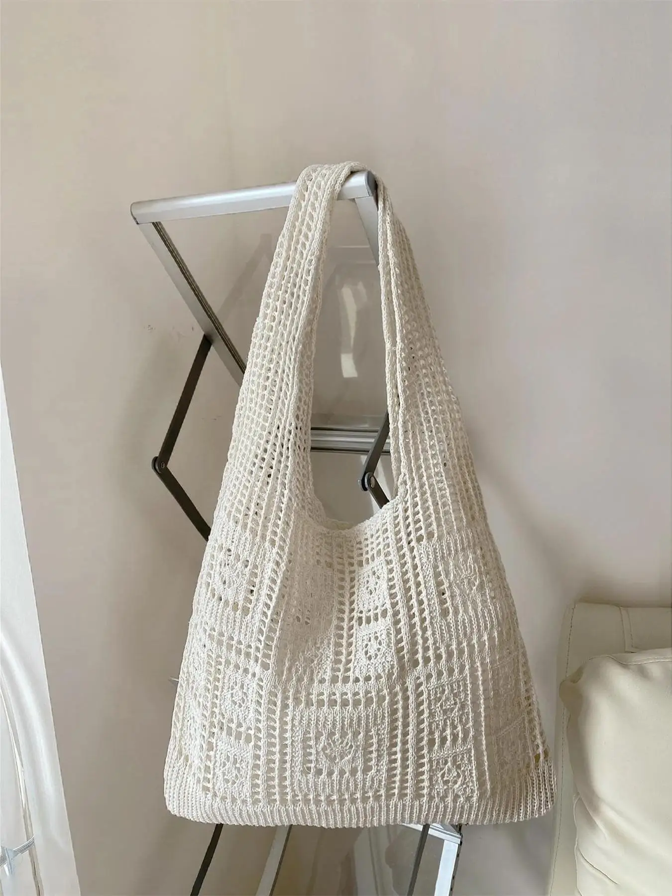 Women's Hollow Out Design Crochet Tote Bag, Fashionable Solid Color Shoulder Bag for Daily Used, Casual Trendy Versatile High-quality Daily Commuting