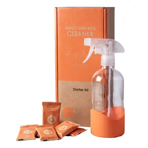Multi-Surface Cleaner Starter Kit | Refillable Glass Spray Bottle + 6 Water-Soluble Tabs Cleaning Household