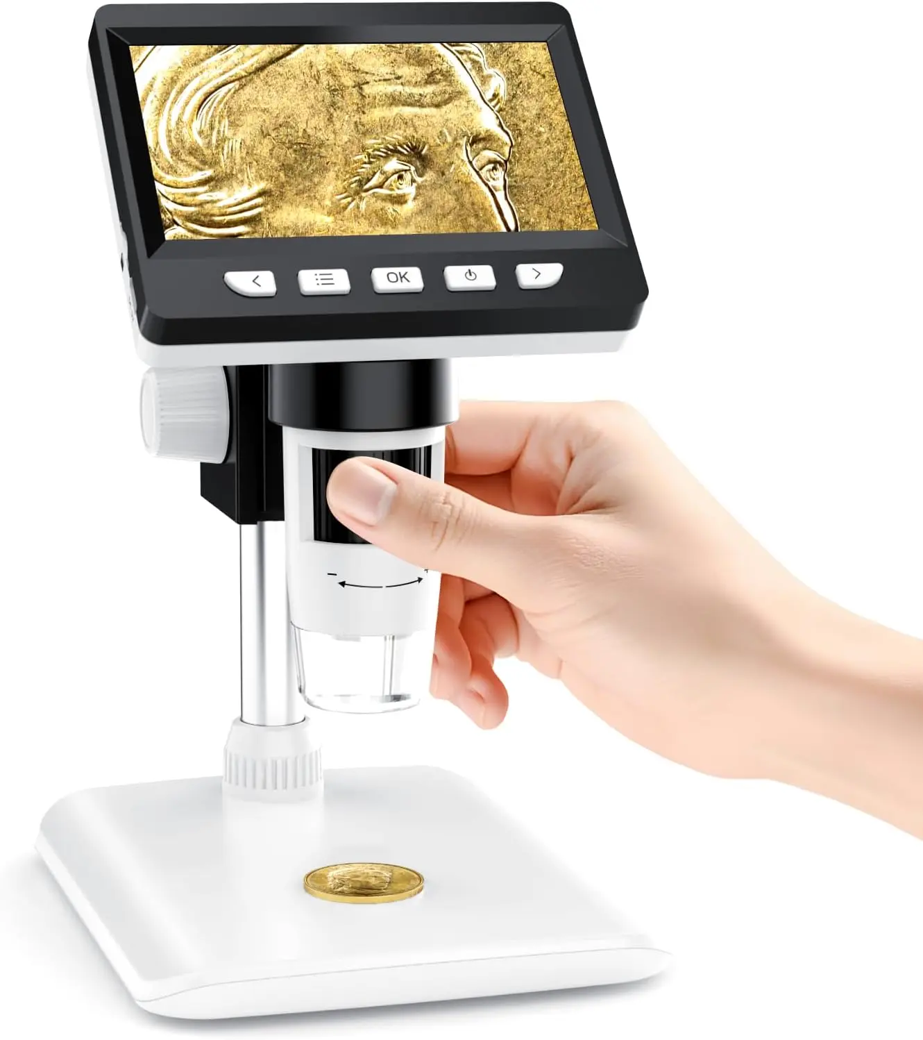 4.3-inch LCD Screen Coin Magnifier USB Microscope - 1080P, 8 Adjustable LED Lights, Photo/Video, Built-in Storage, Date Viewing, Windows/MacOS Compatible, Sharp Visuals, Kids’ Science Toy, Gift for Coin Collectors, Unisex