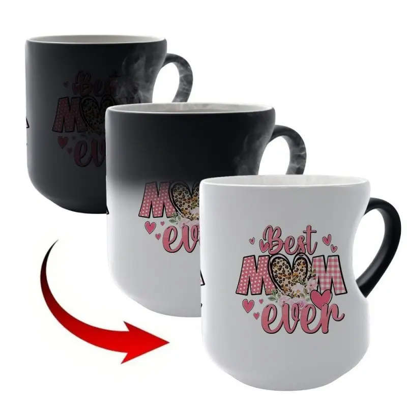 Best Mom Ever Color Changing Mug, Heart Handle Heat Sensitive Ceramic Coffee Cup Drinkware Mama Coffee Cup for Mom, Mother's Day Gift