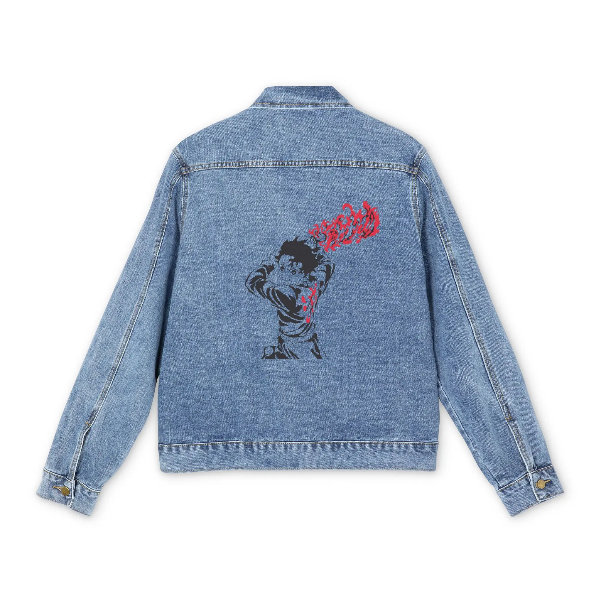 Anime Denim Jacket for Men, Japanese Cartoon Graphic, Otaku Streetwear, Manga Fashion Coat, Anime Lover Gift, DBZ, JJK, Naruto, JuJitsu Kaisen, Itadori, yuji, Satoru, Gojo, sasuke, DMS, demonslayer, Asian Style Outerwear,