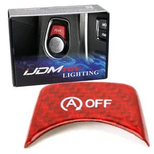 iJDMTOY Gloss Red Real Carbon Fiber Auto Start/Stop Button Cover, For BMW F22 F30 F34 2 3 4 Series with Engine Automatic ON/Off Feature