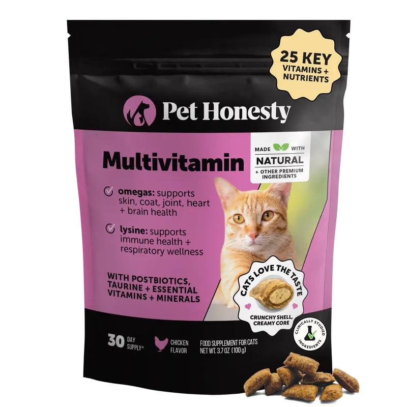 Pet Honesty Crunchy, Creamy Daily Multivitamin for Cat Treat Alternative (Chicken Flavor) 3.7 oz - Supports Immune, Heart, Joint, Skin & Gut Health Supplement for Cats with Natural Ingredients