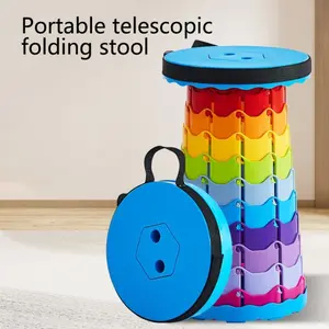 Portable Expandable Stool, Mountain Camping Round Seat, Foldable Plastic Storage Stool, Indoor/outdoor Rainbow Folding Chair