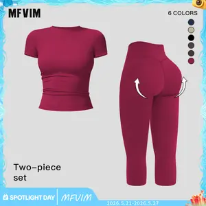 MFVIM Women’s Breathable Body-Shaping Yoga Outfit, High-Waisted Quick-Dry Fitness Wear, Versatile Three-Quarter Shorts Sports Set