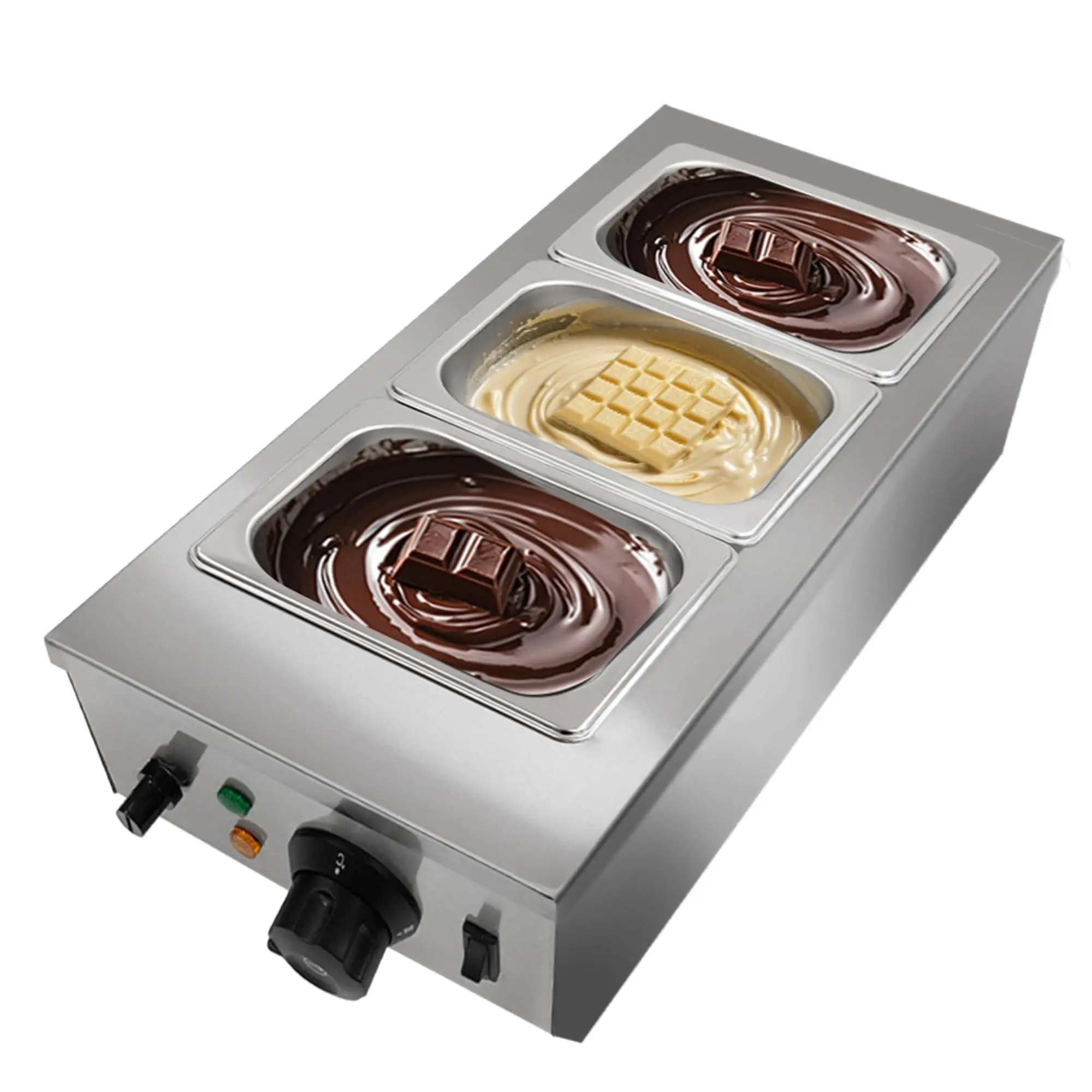 3 Tanks Chocolate Melter, Chocolate Tempering Machine with Lid and Temperature Limiter,Electric Chocolate Melting Pot for Milk Coffee Cheese, 1200w