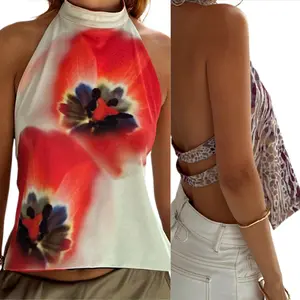 Women Y2k Halter Top, Sleeveless Tops Backless Dots/flower Print Summer Vest For Club Party