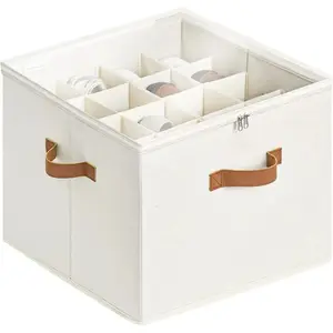 Fits 8-16 Pairs, Shoe Organizer for Closet, Fabric Organizer Unit, Fabric Shoe Storage Boxes with Clear Cover, Adjustable Dividers for Shoe Storage, Multi Compartment Design, Foldable Space-saving Storage Container Bins, Beige