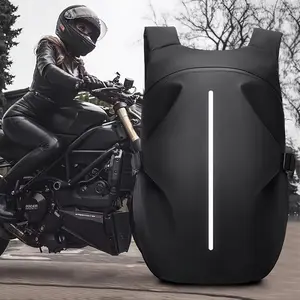 Motorcycle Backpack with Helmet Storage Heavy-Duty High Quality Riding Backpack Large Capacity Travel Bag with Reflective Strips Secure Zipper Closure PVC Construction for Men Women Riders Long Distance Tours Commute Motorbike
