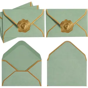 100 Pieces Mini Gift Card Envelopes Colorful V Flap Small Envelopes with Gold Border for Blank Note Cards, Business Gift Cards (Sage Green, 4 x 2.7 Inches)