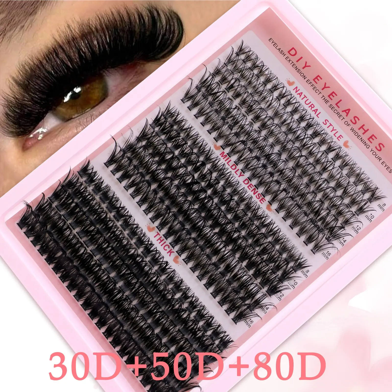 Volume D Curl False Lashes, Eyelash Extension for Beginners, DIY Eyelash Clusters, Mixed Individual Lashes, Natural Look, Long-Lasting Eye Makeup, Dense Mixed Length, Non-Toxic, Perfect for New Users, Volume False Eyelashes