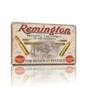 Vintage Remington Guns & Ammo Metal Sign, Rustic Bohemian Style Iron Wall Art, Ideal for Cabin and Home Room Decor