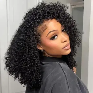 Glueless Half Wig Human Hair Kinky Curly 250% Density Human Hair Glueless Wigs Seamless Clip Ins Flip Over Ready Go Wig Invisible Hairline Beginner Friendly