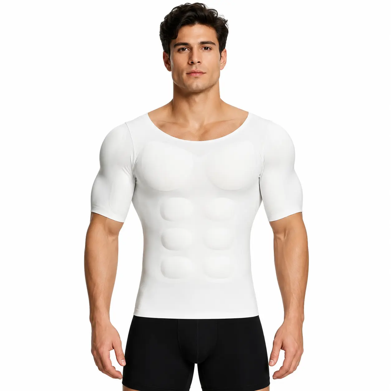 OPSETER Men’s Invisible Seamless Muscle-Enhancing T-Shirt with Removable Muscle Pads and Light Compression Function, Suitable for Everyday Wear, Cosplay, and Special Occasions,fathersdaygift