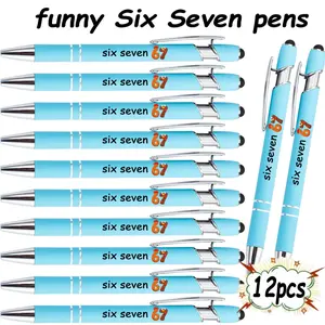 12Pack Funny "Six Seven 67" Printed 2-in-1 Ballpoint Pens, Ballpoint & Stylus, Compatible with All Screen Devices, Black Ink, Smooth Writing, Gift for Classmates & Friends, Perfect for Back to School Gifts