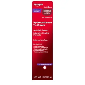 Amazon Basic Care Maximum Strength Anti-Itch Cream Hydrocortisone 1% Intensive Healing Formula 1.45 oz for Dry Itchy Skin Irritation Redness Eczema Psoriasis Poison Ivy Oak Sumac Healthcare Therapeutic