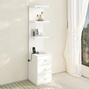 VOWNER 64" Height Storage Cabinet - LED Light with Remote Control (3 Lighting Colors), Glass Top Shelves, Drawers, Outlet, Anti-Tip Kit - Aesthetic Room Decor, Living Room Decor for Bedroom Vanity (White)