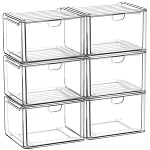 6-Pack Clear Acrylic Stackable Storage Boxes, Multi-Purpose Desktop Organizer for Makeup, Cosmetics & Office Supplies