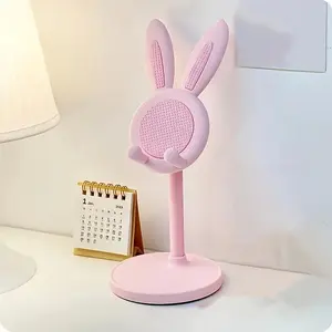 Easter Bunny Phone Stand | Cute pink bunny design with bunny ears and a bow, made of durable plastic, perfect for smartphone desktop organization and home/office decoration, Phone Holder Design