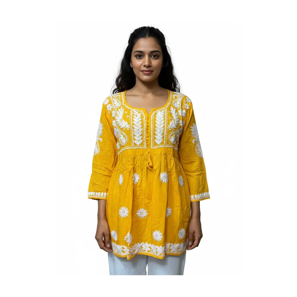 #Top- 82 Sunshine Yellow Embroidered Kurti/Tunic